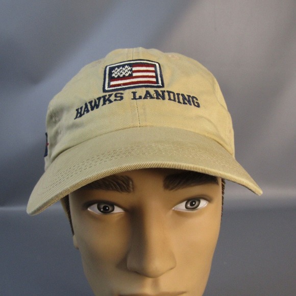 Hawks Landing Strapback Hat Khaki Tan‎ Adjustable Golf Course Cap USA Flag - Picture 2 of 9